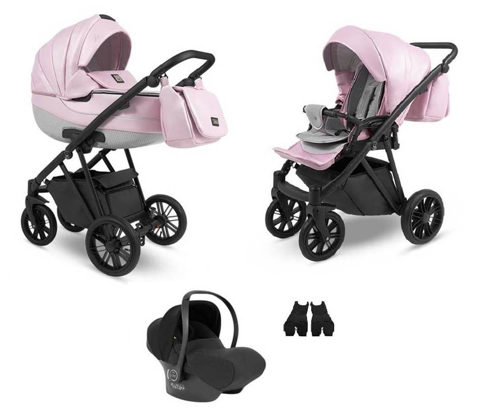 Wózek dla dziewczynki 3w1 Camarelo Zeo Eco w jasnym różowym kolorze 02, dostępny w sklepie Dadi-Shop. Funkcjonalny, elegancki i idealny dla aktywnych rodzin.